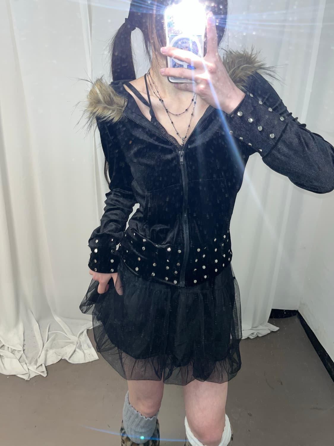 갸루st 울프죠 벨벳 후드집업  상품이미지3