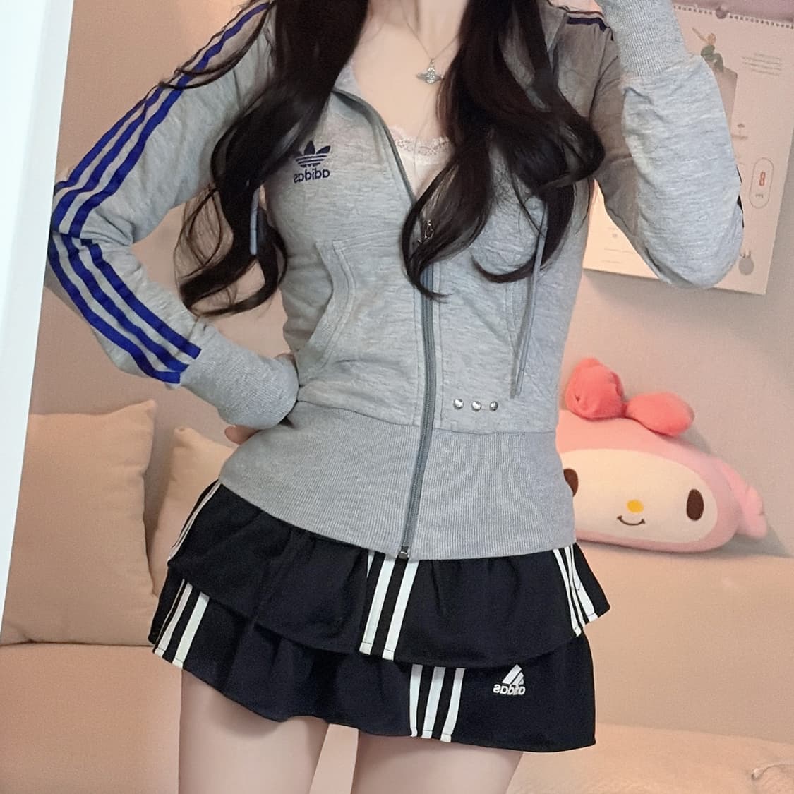 [희귀매물] 아디다스 대장급 딱붙핏 그레이 퍼플 후드집업 85 상품이미지2