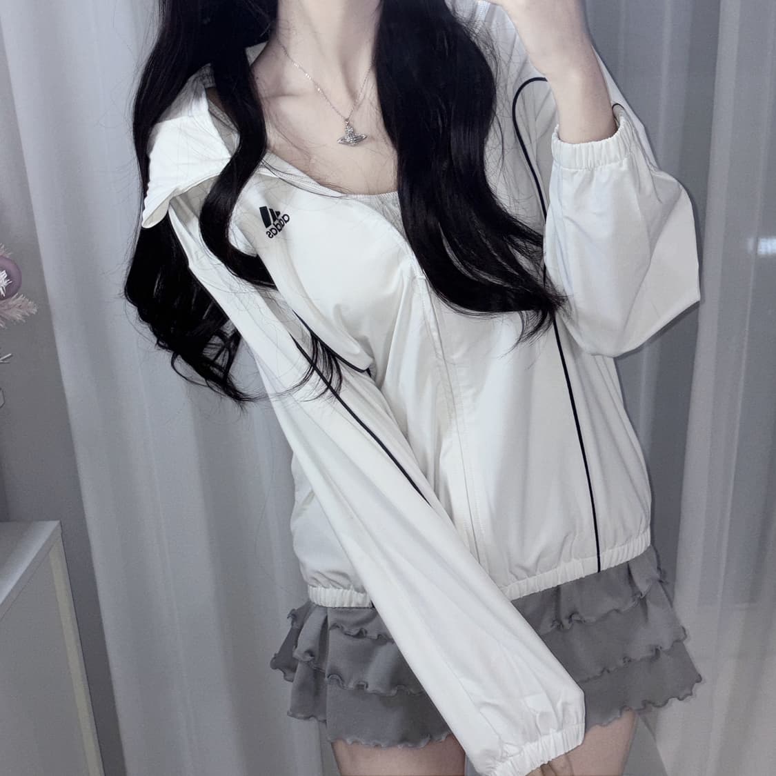 아디다스 백로고 화이트 바람막이 m정도 150 상품이미지2