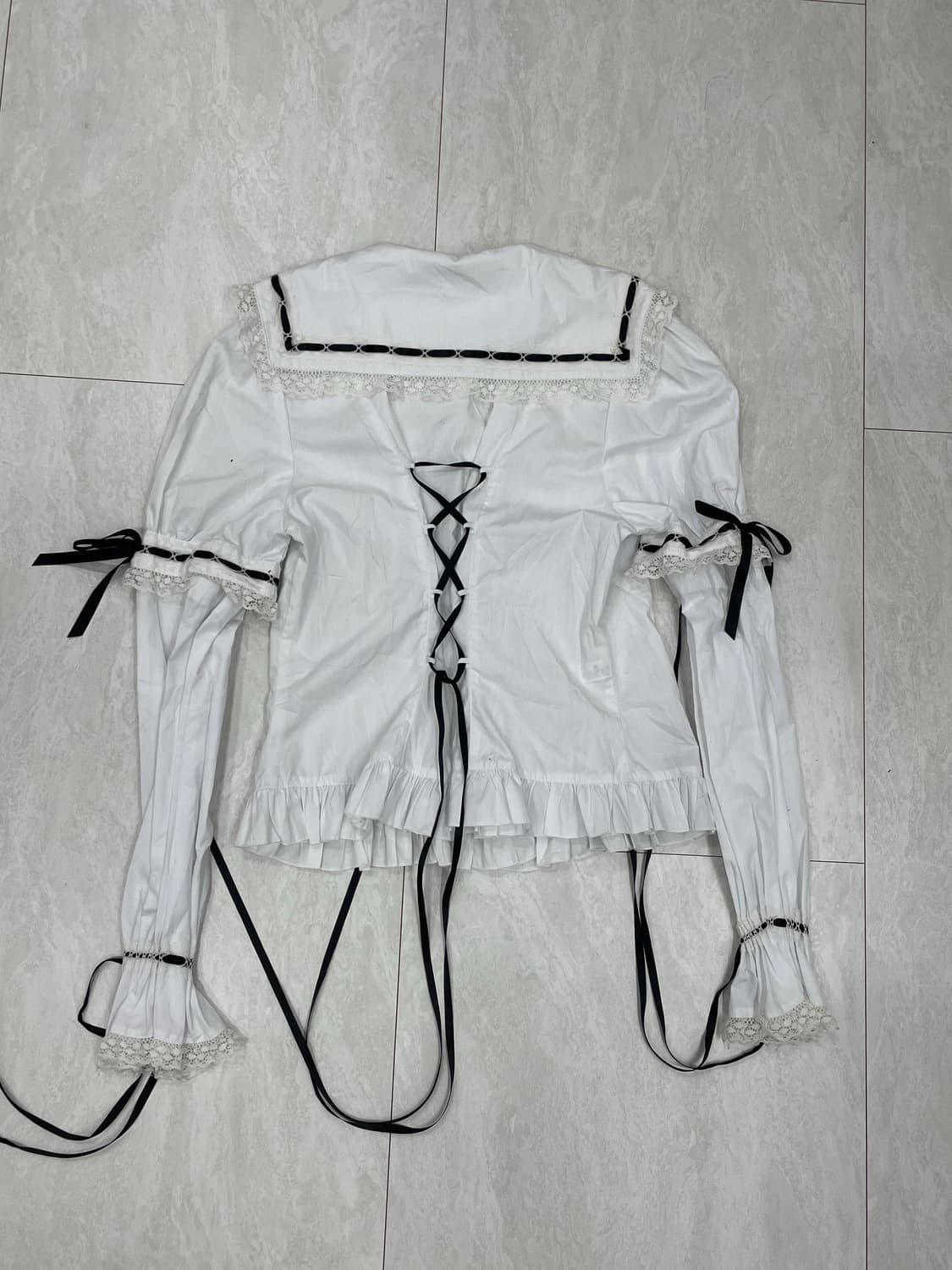 바디라인 아카이브 고스 로리타 블랙 레이스 리본 자켓/셔츠 세트 상품이미지8