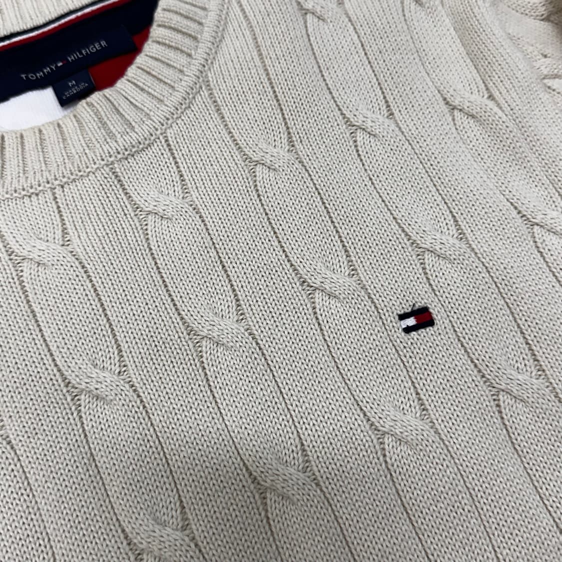 타미힐피거 꽈배기 케이블 니트 아이보리 M 상품이미지3