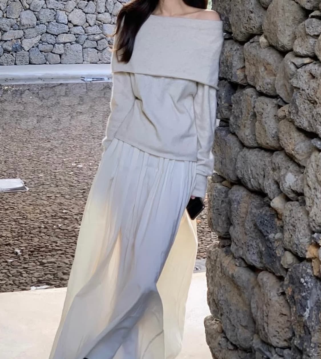 [새상품] Monoha 모노하 케이프 레이어드 니트 아이보리 상품이미지7