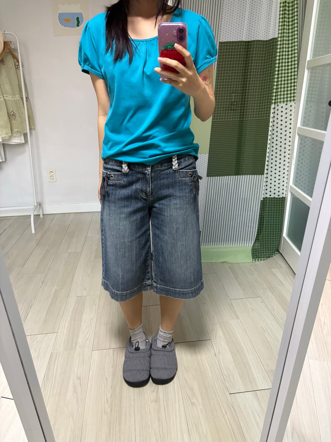 빈티지 워싱 7부 데님 팬츠 상품이미지8