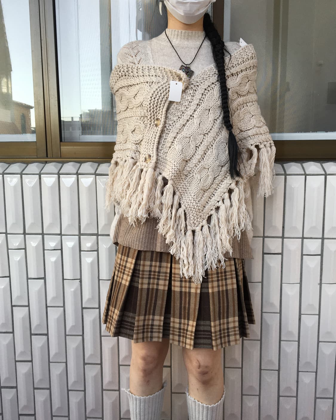Fringe cable pattern cape 상품이미지5