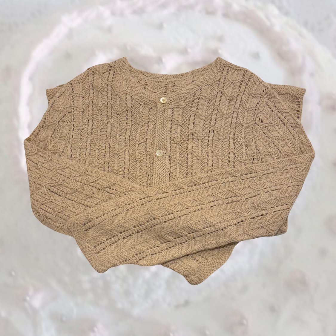 일본 빈티지 베이지 루즈핏 모리 크로셰 패턴 가디건 상품이미지3