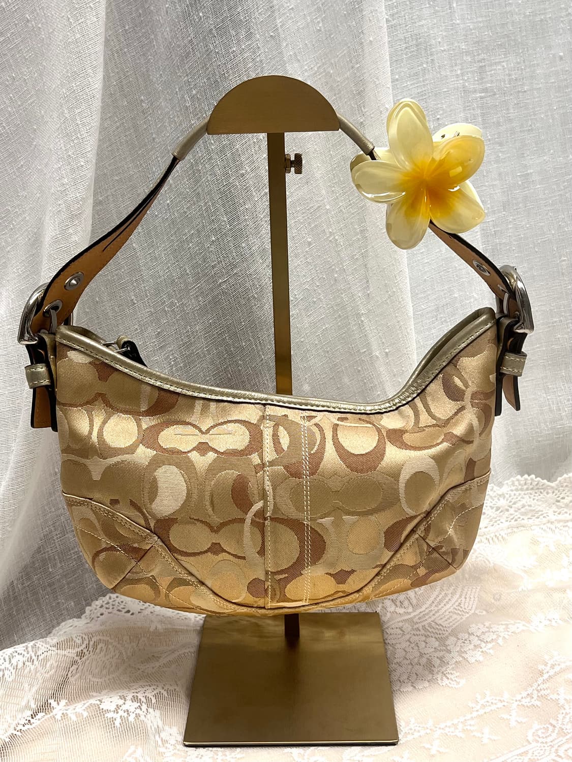 90s coach 시그니처 라떼 베이지 브라운 자카드 숄더백 핸드백 상품이미지2