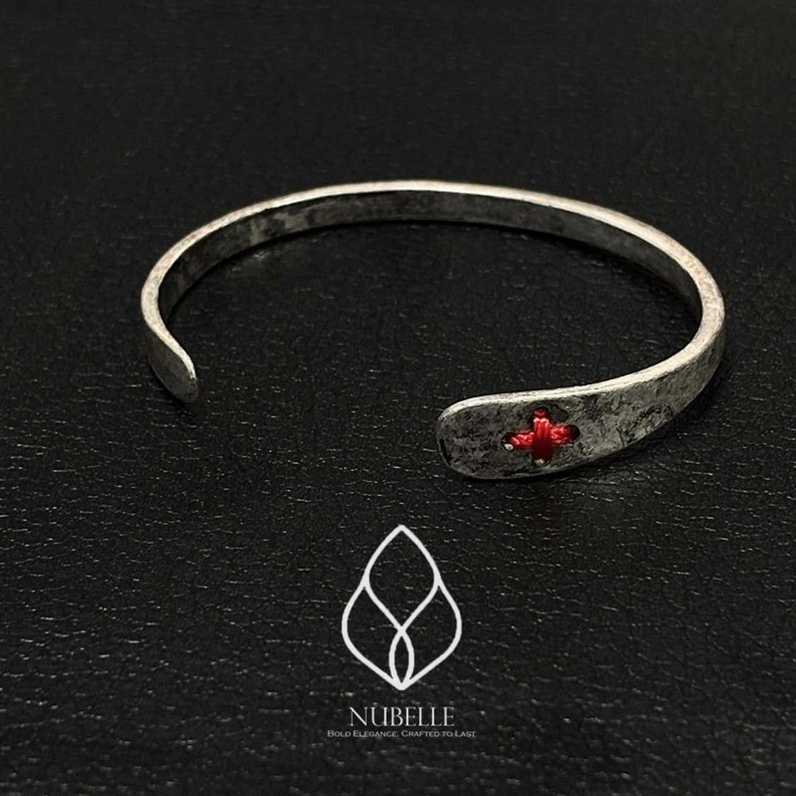 🌗 Red stitch bracelet / 엔틱 레드 스티치 실버 팔찌 상품이미지1