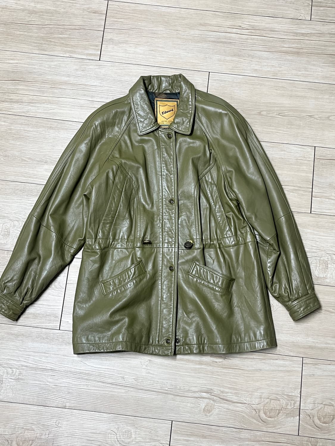 Edward 올리브색 양가죽 퍼 후드 코트 L 상품이미지8