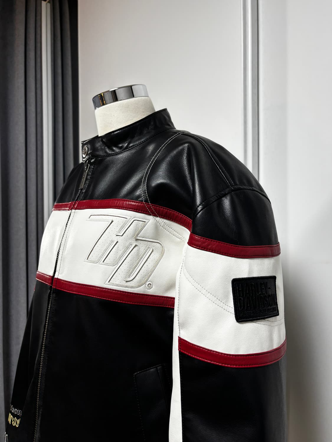 실착0회)할리데이비슨 컬렉션스 신세틱 레더 레이싱 점퍼 블랙 상품이미지5