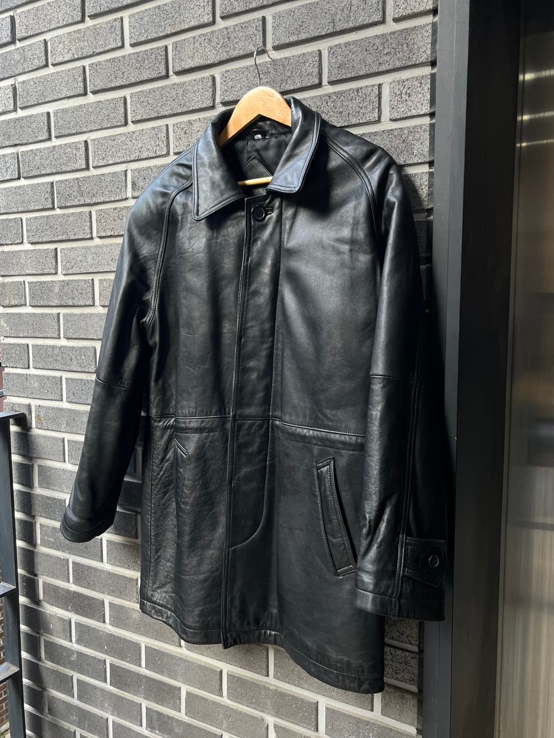 90s lambskin 양가죽  미디자켓 블랙 상품이미지1