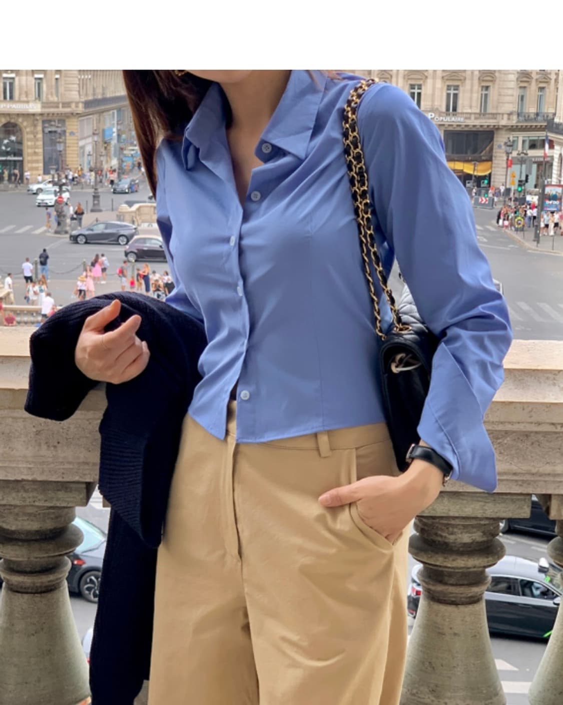 모던로브 크롭 소라색 셔츠 상품이미지2