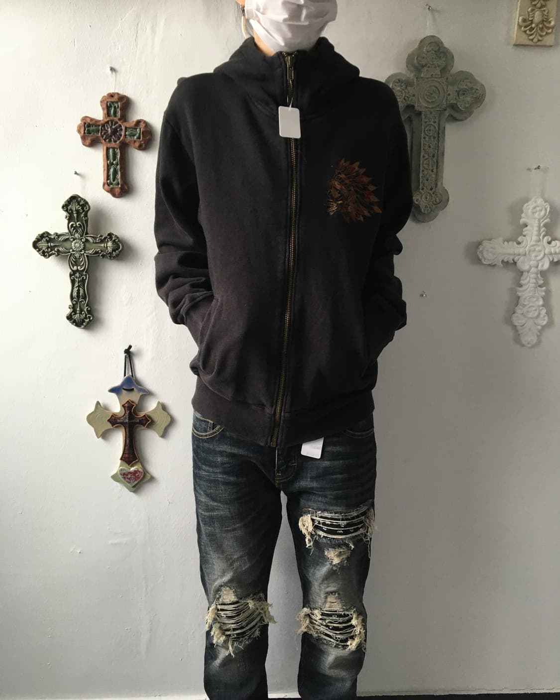 Back needle works point hood zip up 상품이미지5