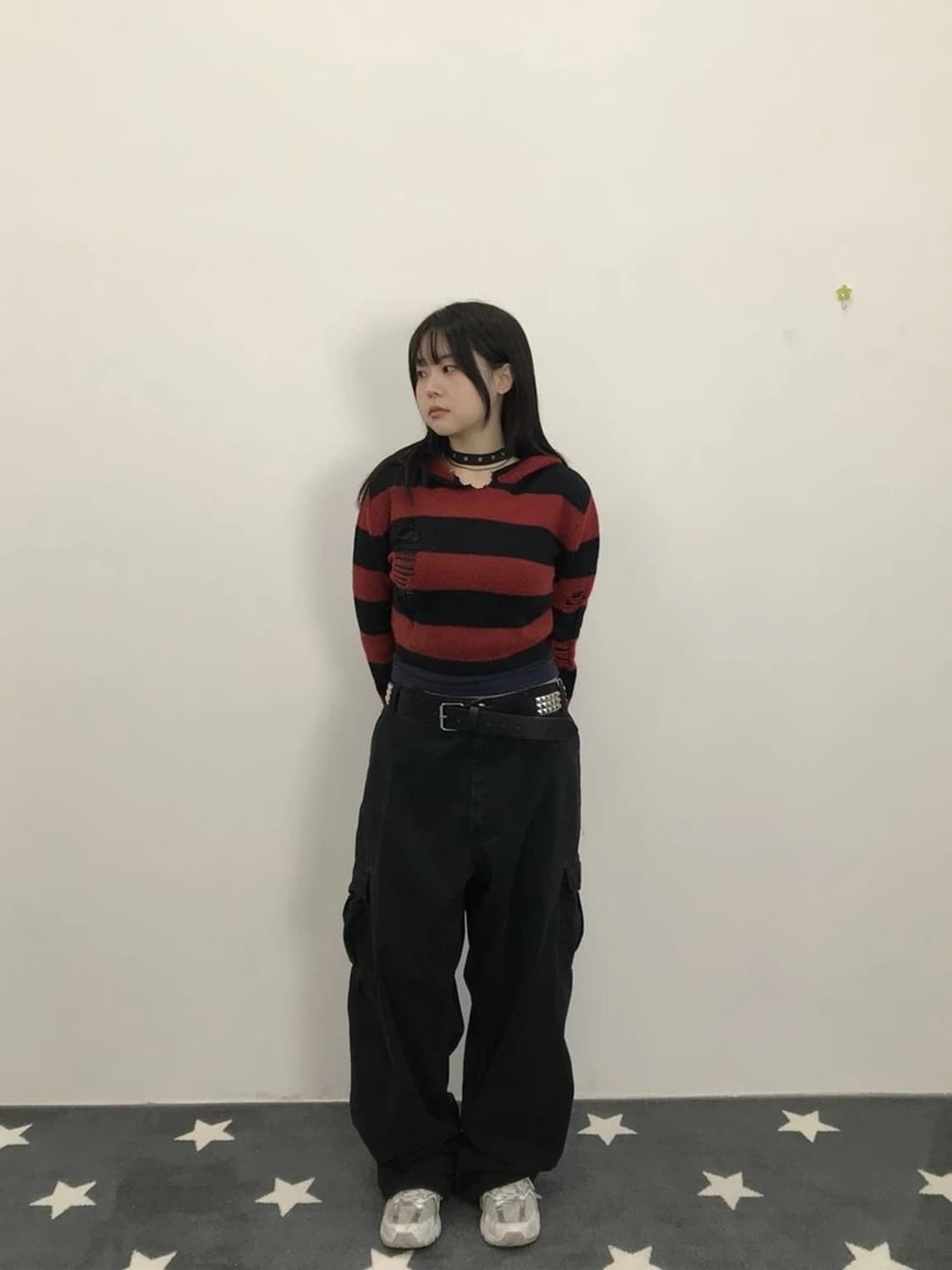 Red Black Punk Crop Hoodie 상품이미지1