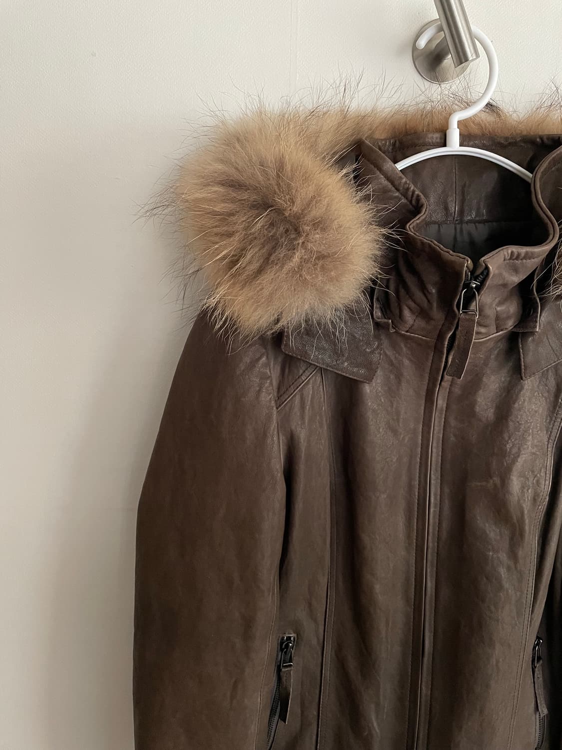 빈티지 퍼후디 레더 자켓 상품이미지2