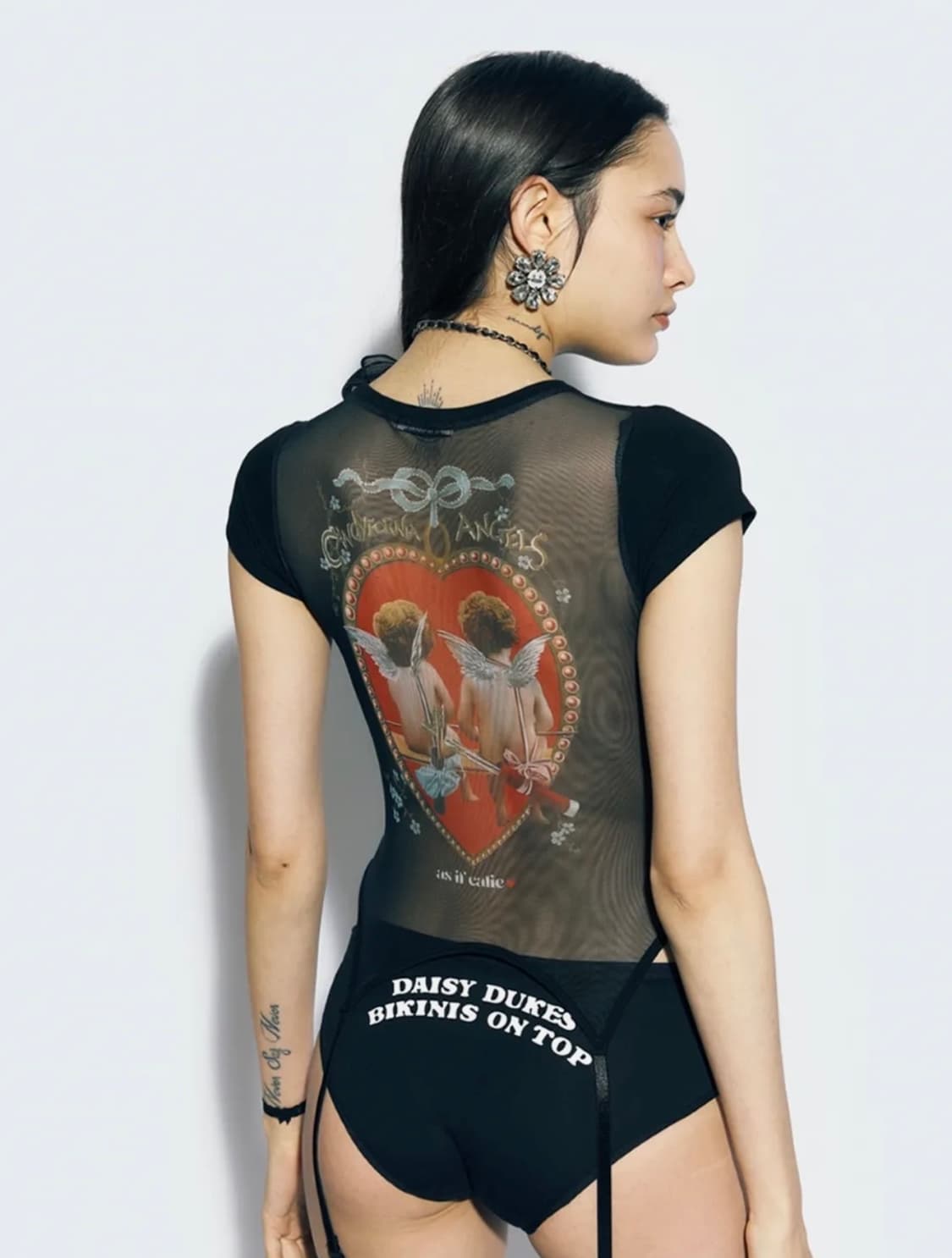 에즈이프캘리 CORSET MESH T-SHIRT BLACK 상품이미지1