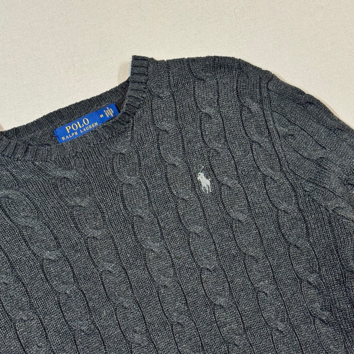 M) 폴로 랄프로렌 코튼 케이블 꽈배기 라운드넥 니트 차콜 상품이미지5