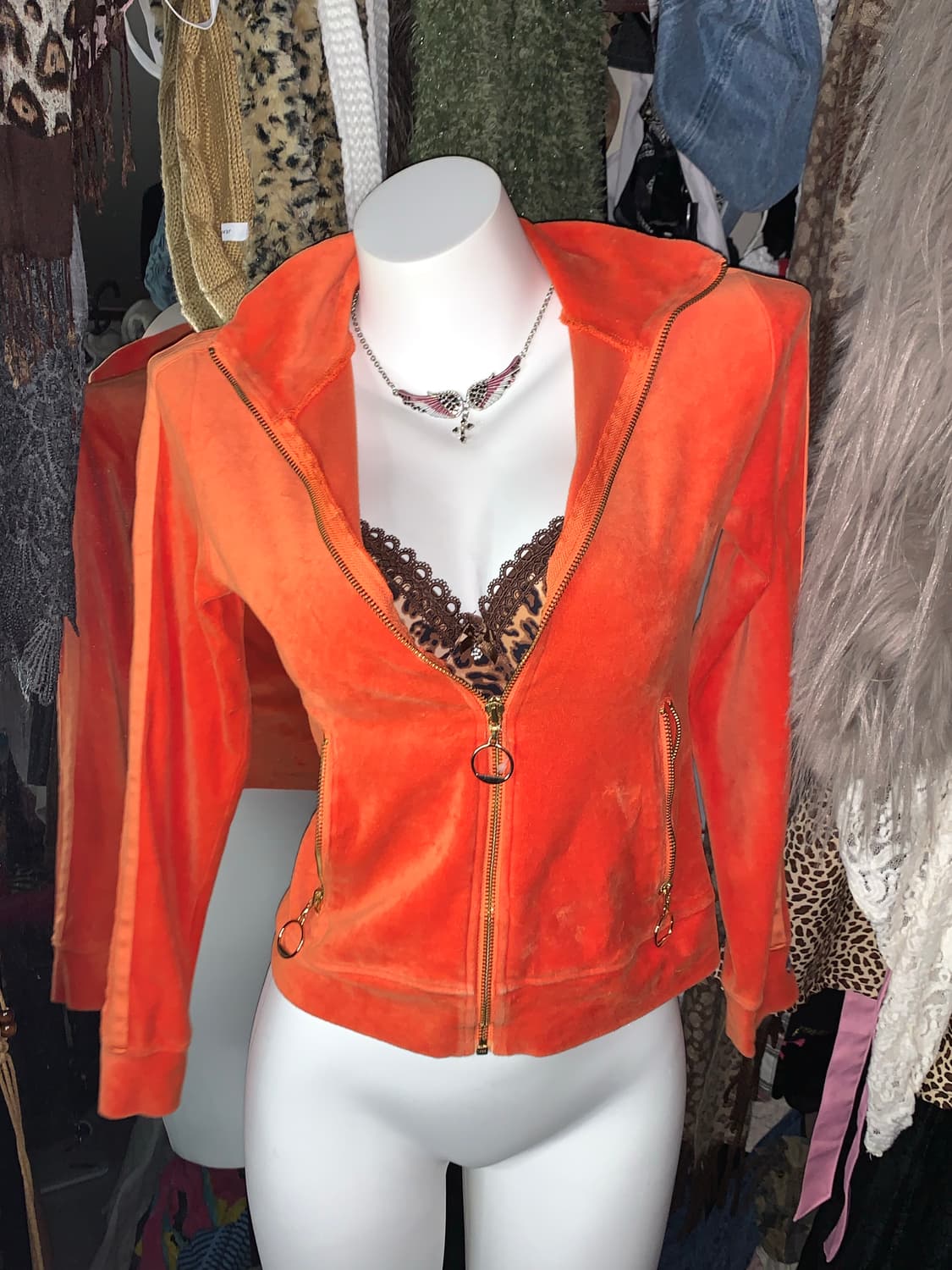 y2k 타미걸 벨벳 오렌지 집업 져지 상품이미지1