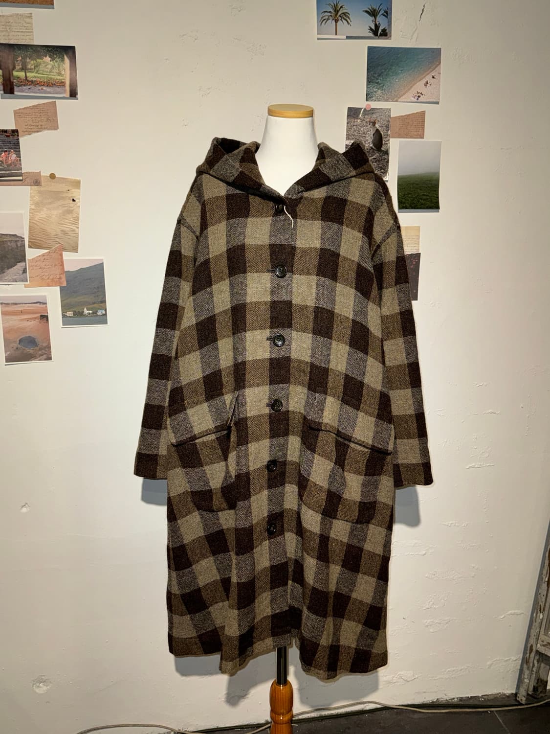 울 후드 체크 코트 상품이미지2