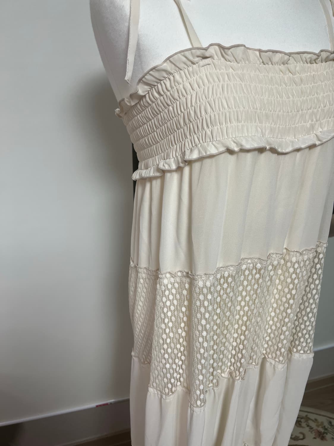 모리걸 레이어드 기본템 아이보리 도트 롱원피스 상품이미지3