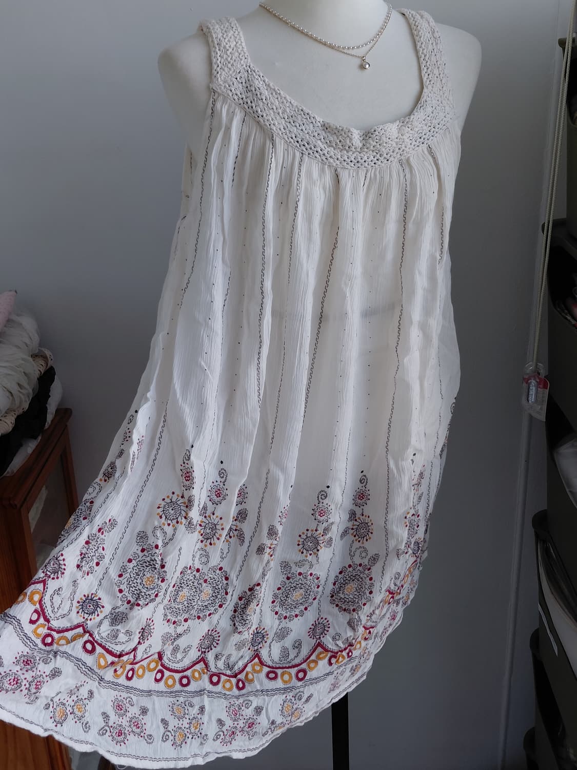 [일본빈티지] 아이보리색 플라워 민소매 나시 원피스 상품이미지2