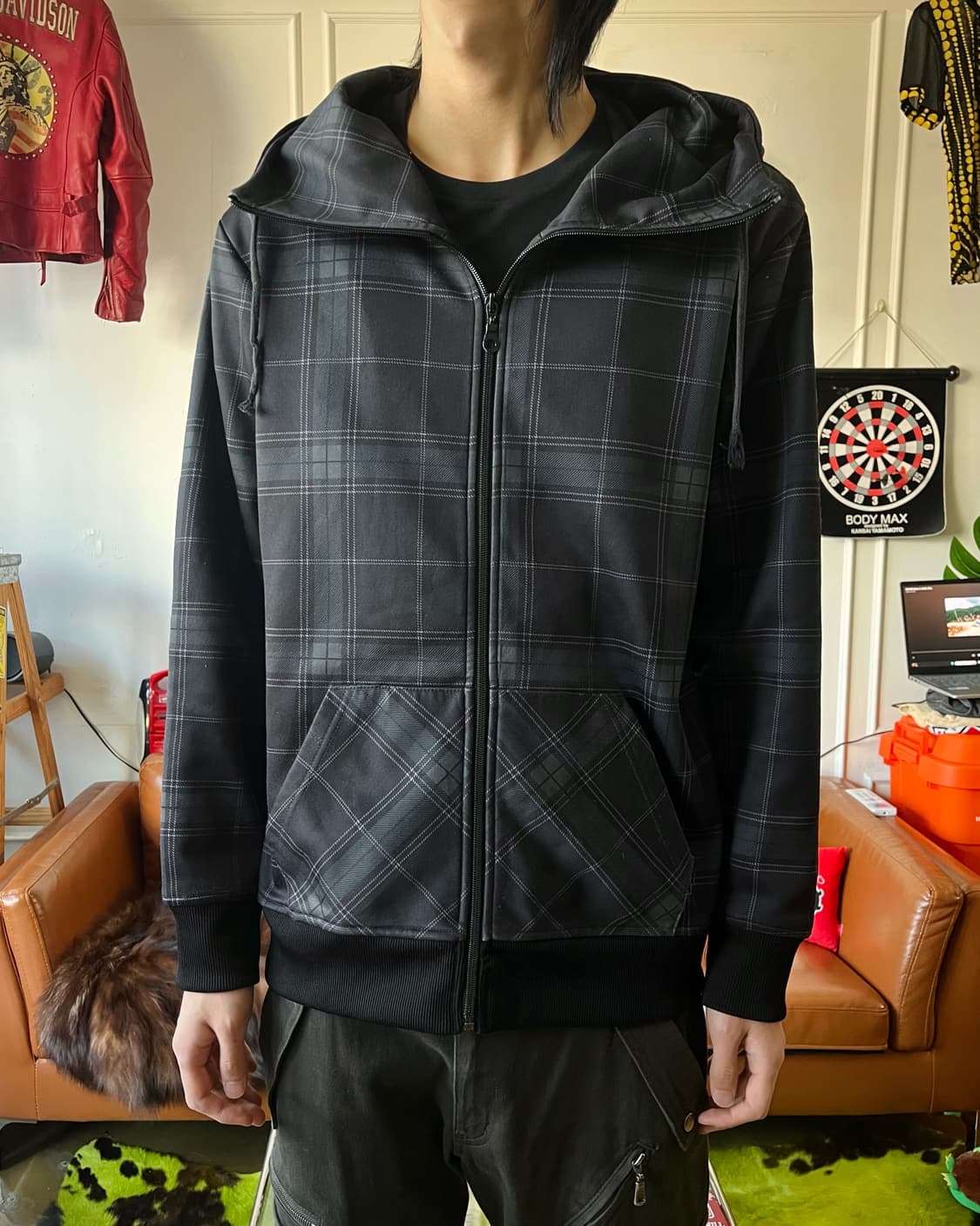 SemanticDesign High Neck Check Hood Zip 상품이미지2