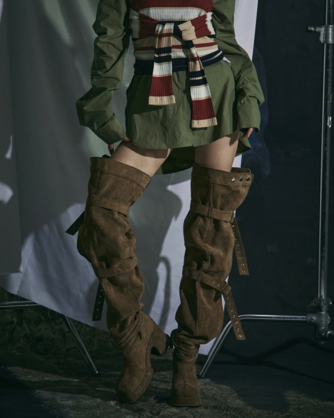 게이트리스 싸이하이 버클 스웨이드 롱부츠 카멜 M(235 240 245) 상품이미지2