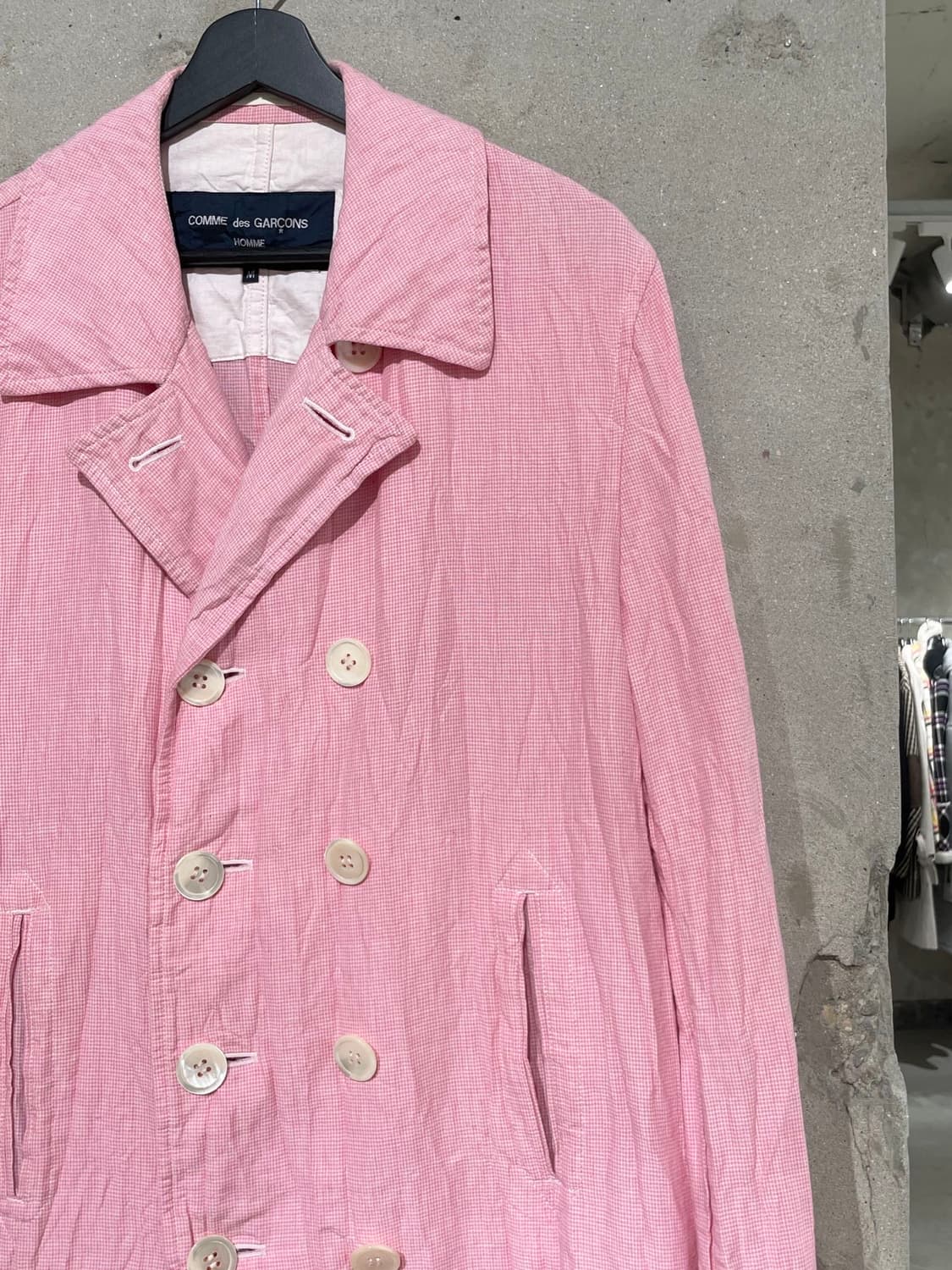 꼼데가르송 옴므 ad2007 핑크 하운드 투스 체크 린넨 혼방 자켓 상품이미지3