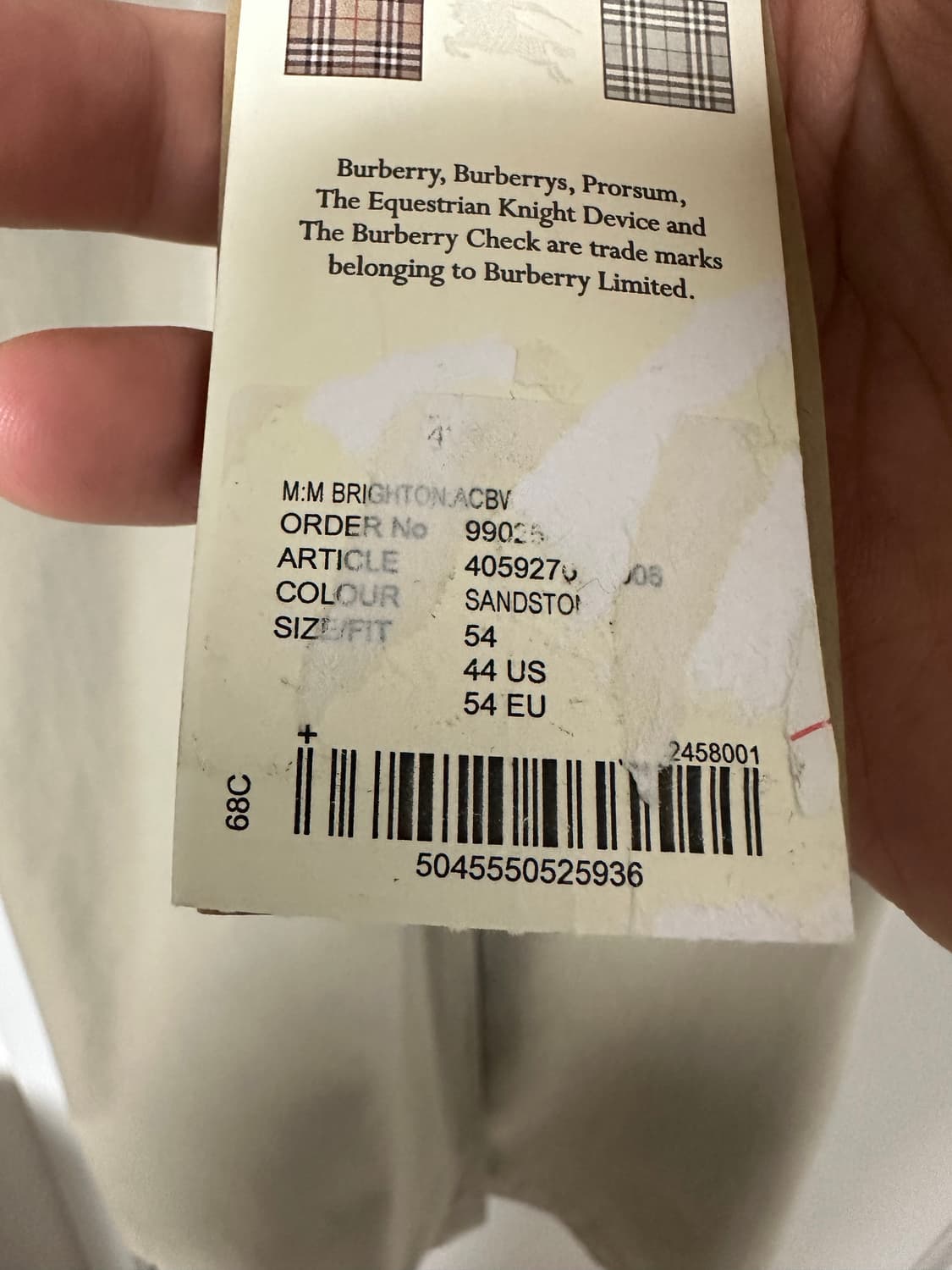 버버리 브라이튼 카코트(샌드스톤) 54 사이즈 판매 상품이미지10