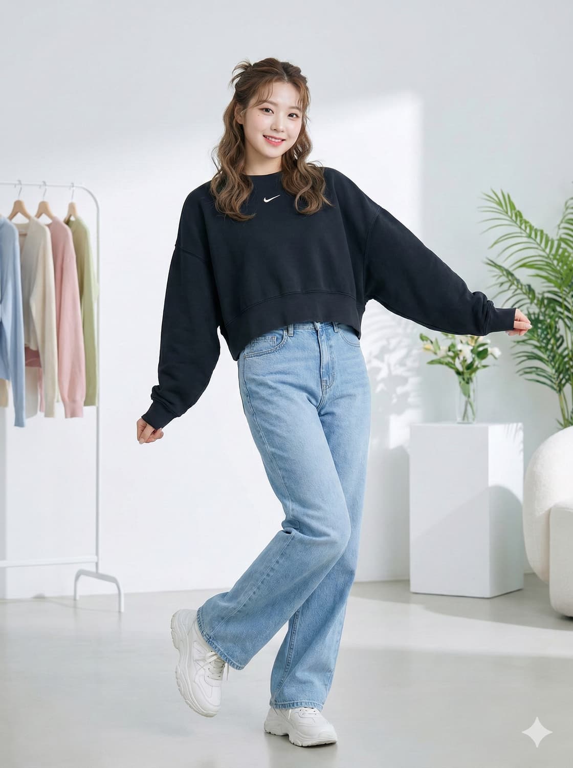 나이키 에센셜 오버사이즈 크롭 맨투맨 상품이미지1