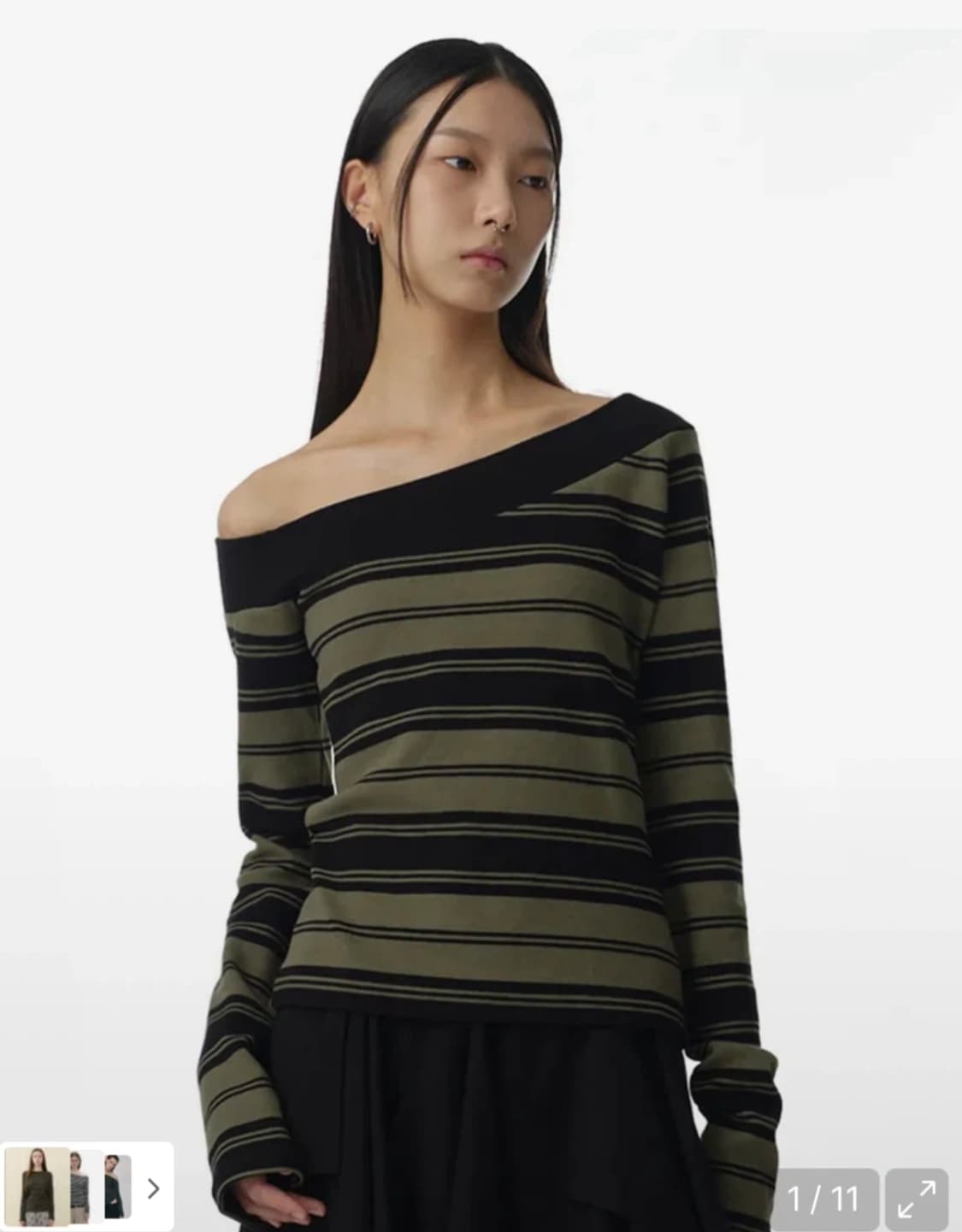 밀로우먼 원 숄더 스트라이프 티셔츠 [딥 그린] 상품이미지1