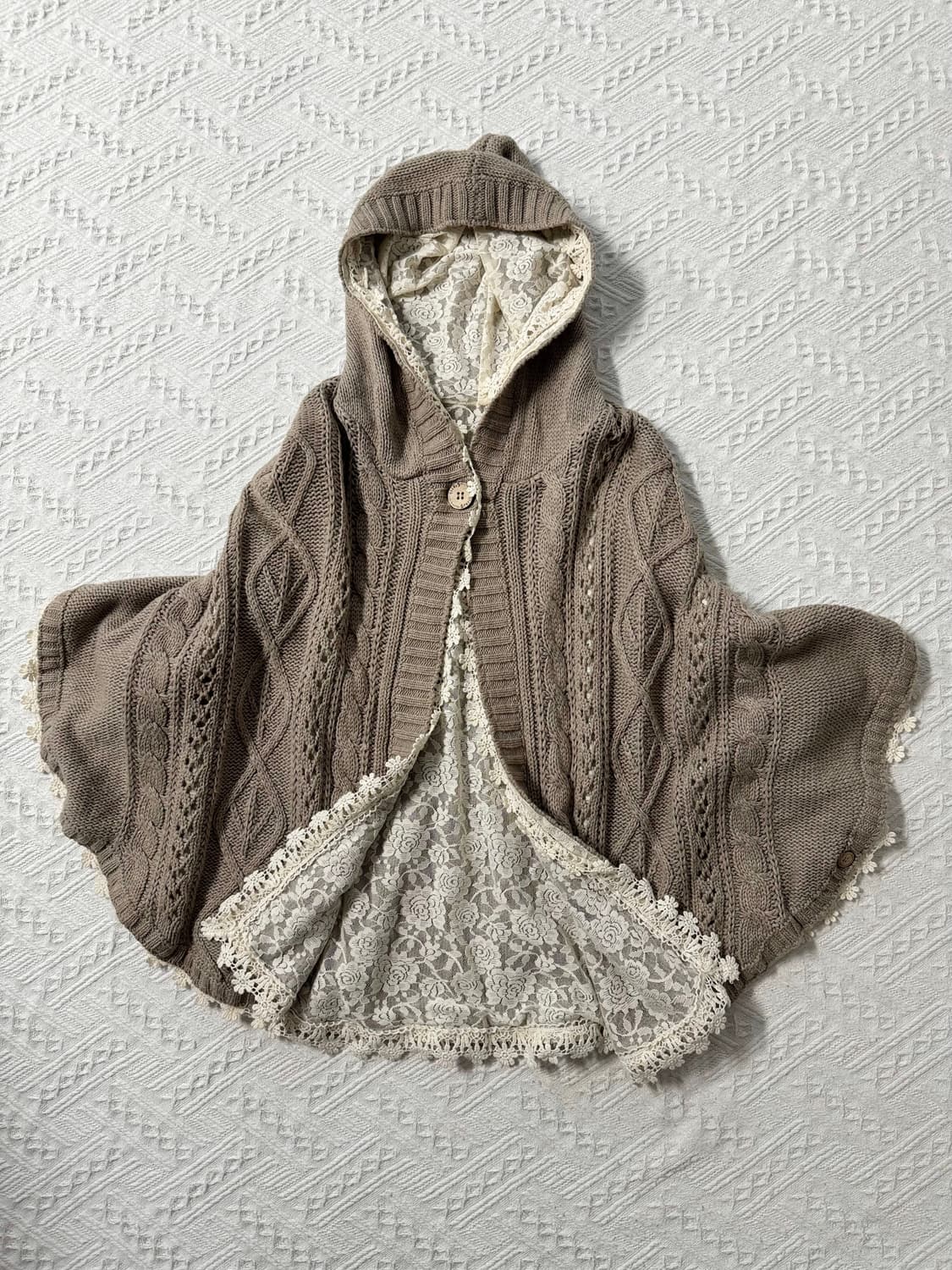 레이스 레이어드 케이블 니트 후디드 케이프 상품이미지8