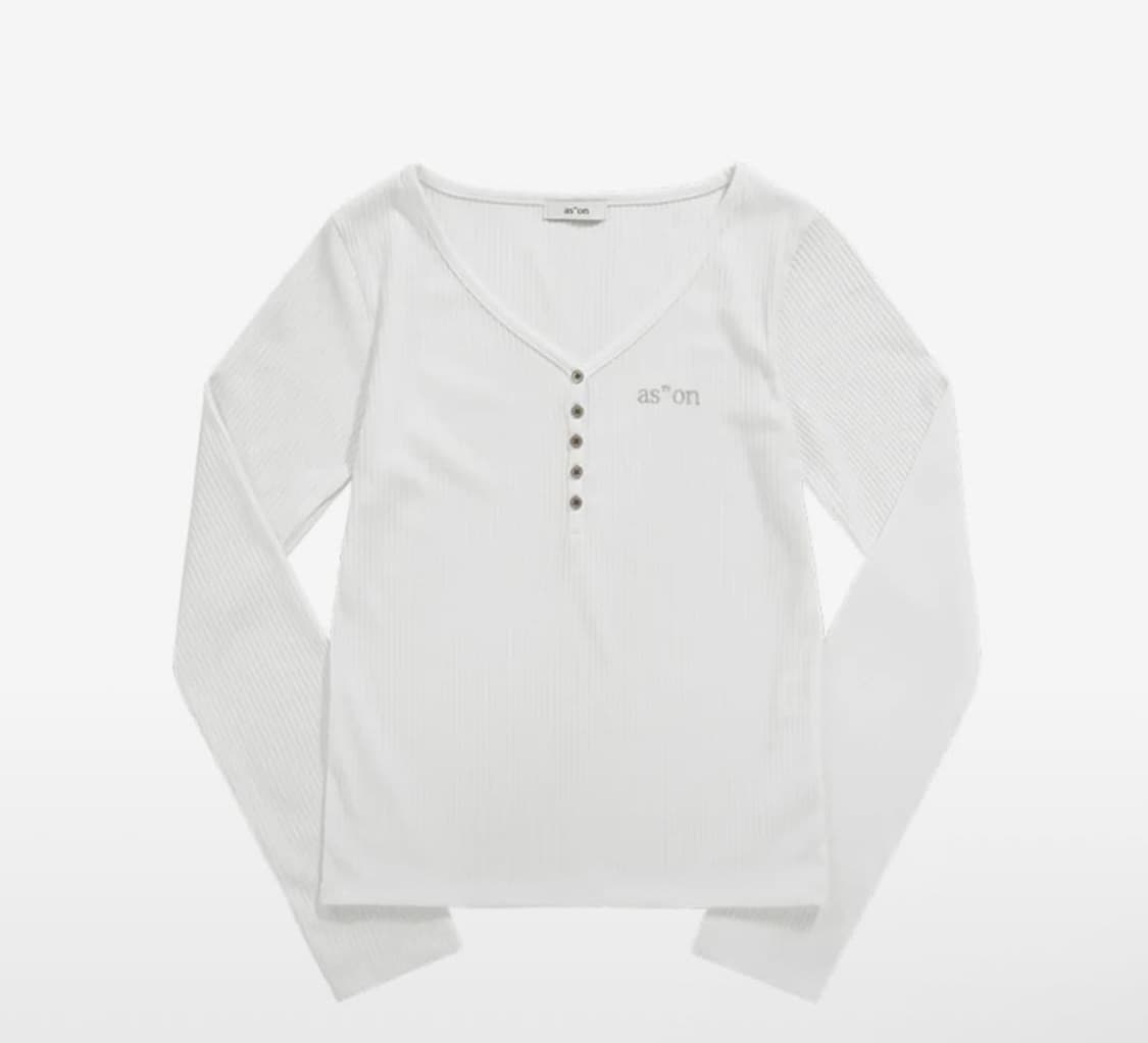 애즈온 버튼티 WISH RIBBED BUTTON TEE / IVORY 상품이미지1