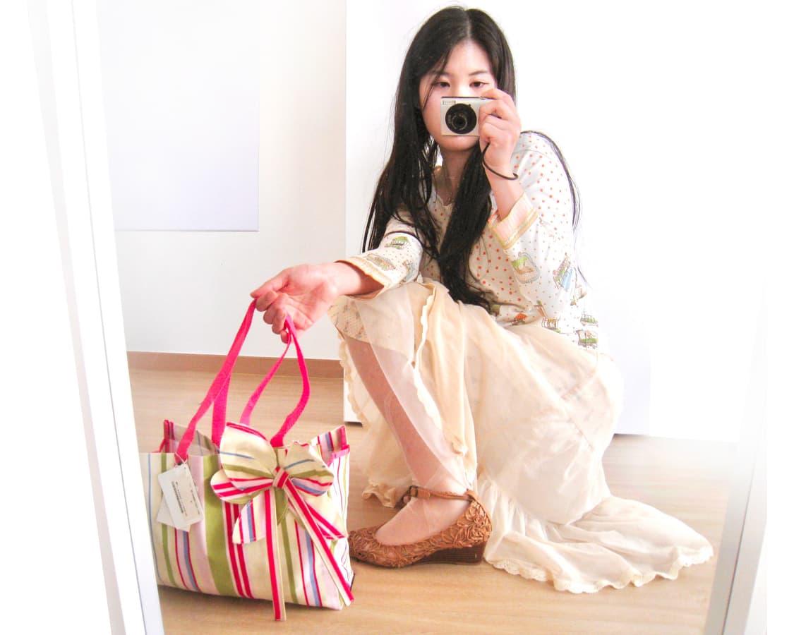 츠모리치사토 플라워 줄-무늬 숄더백 🌷 상품이미지8