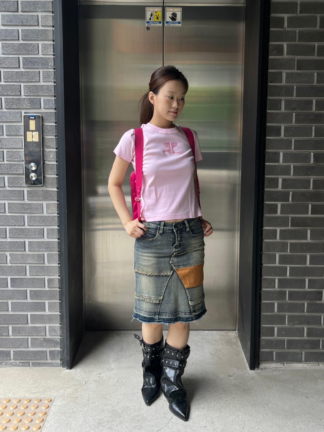00s Courreges 꾸레쥬 스팽글 로고 탑 핑크 상품이미지6
