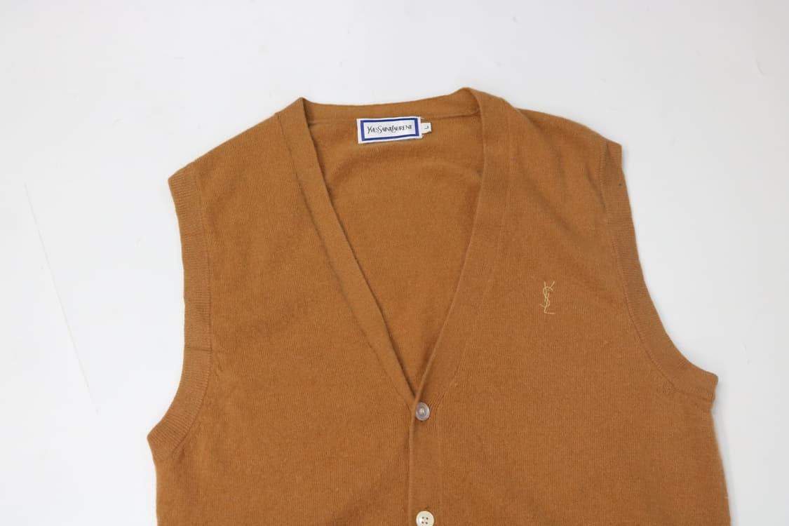 입생로랑 90s 빈티지 100% 캐시미어 니트 베스트 카멜 (L) 상품이미지3
