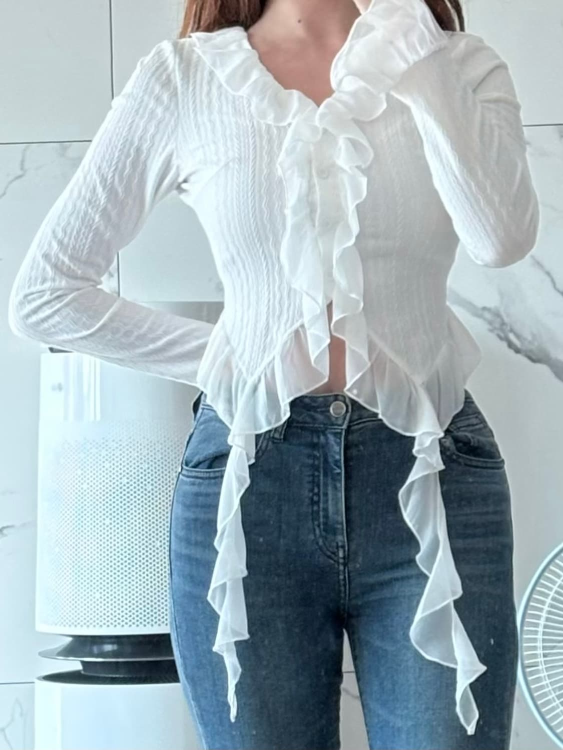 딱붙핏 화이트 v넥 볼레로 상품이미지3