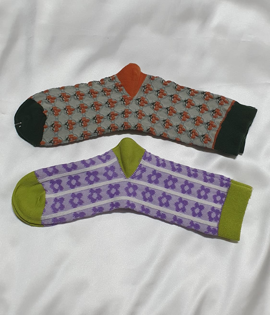 2컬레 가격 그린 퍼플 오렌지 꽃 플라워 패턴 양말 상품이미지5