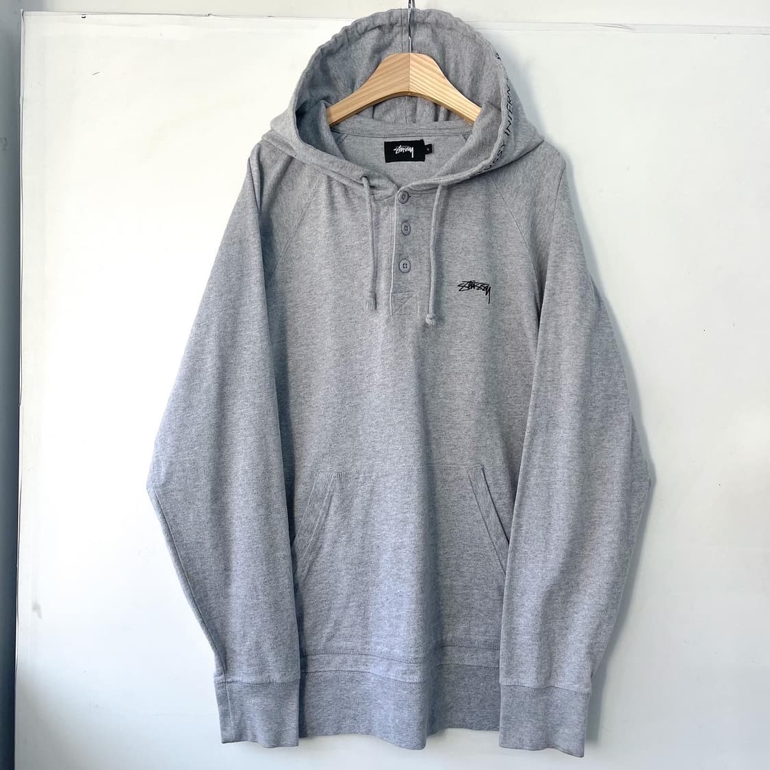 스투시 제팬 라인 스탁로고 3버튼 풀오버 그레이 후듵 상품이미지2