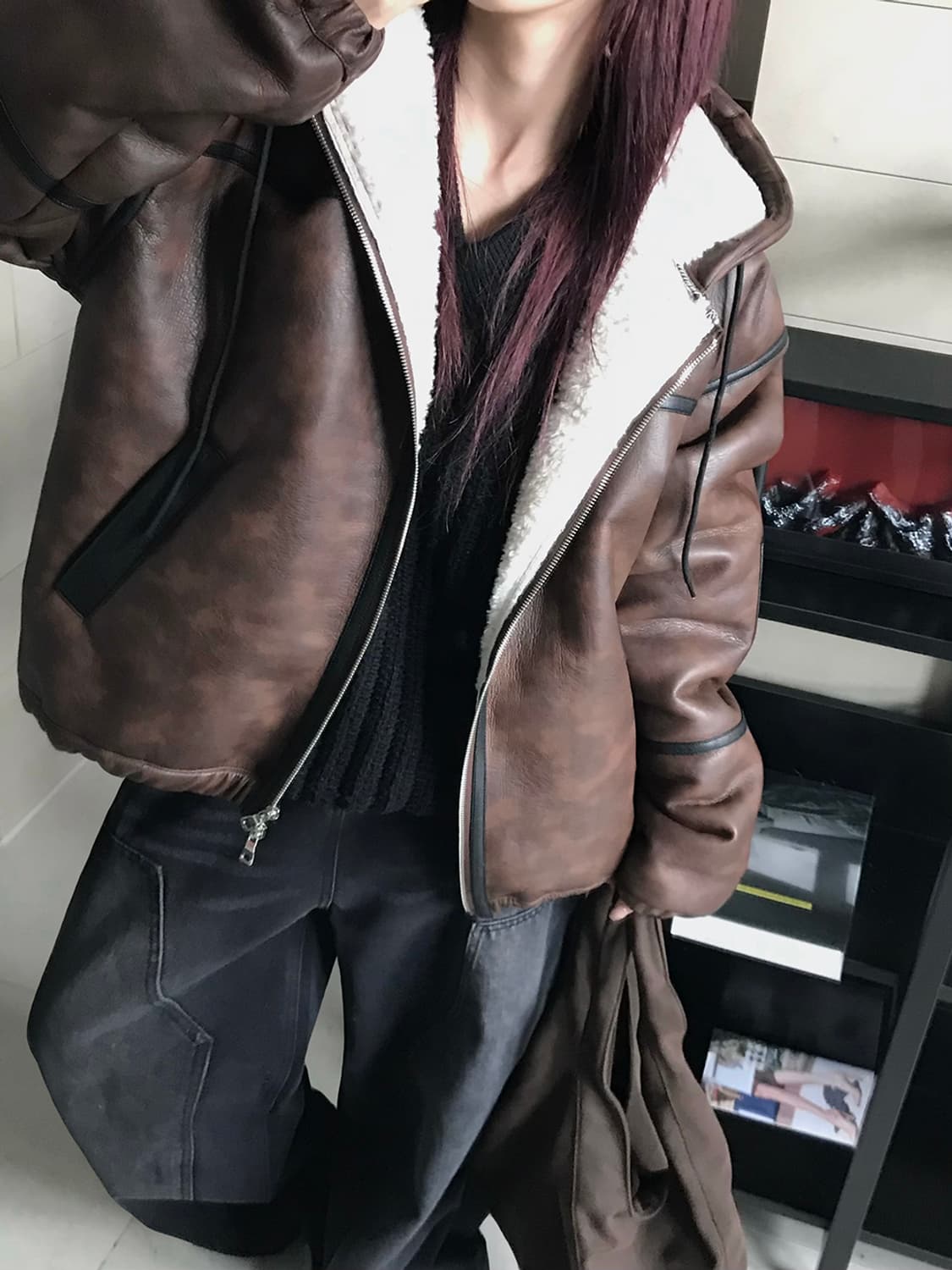 고퀄 원가 11만 7000원 후드 집업 무스탕 새 상태 상품이미지8