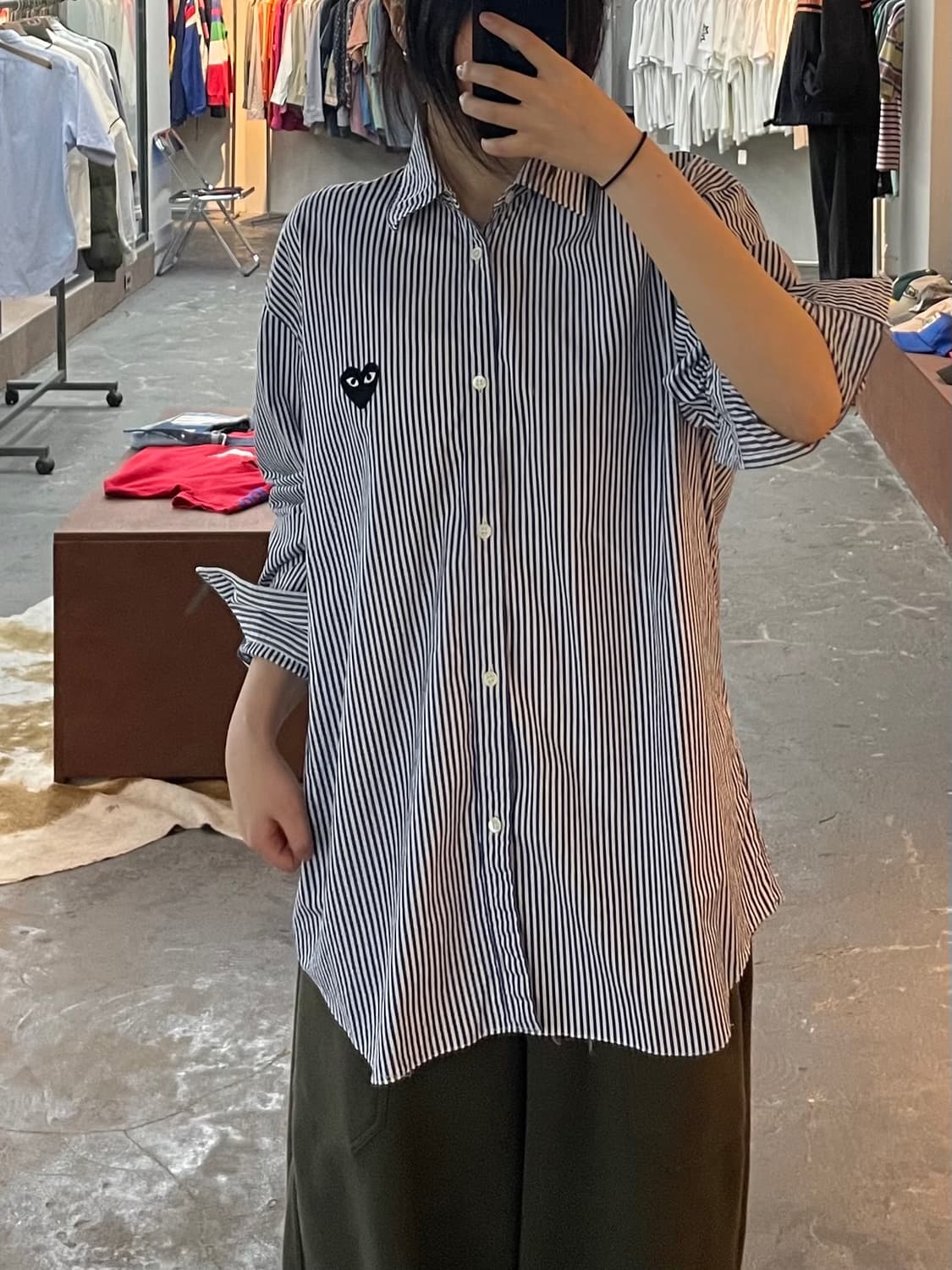 꼼데가르송 스트라이프 하트와펜 셔츠 H2604 상품이미지1