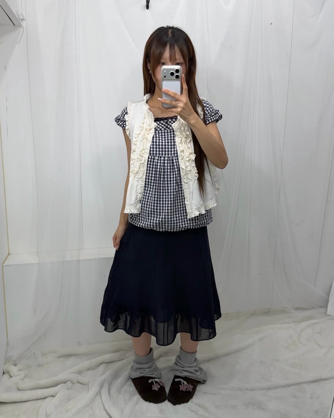 ˚꩜｡네이비 톤온톤 프릴 니혼진 ˚꩜｡ 상품이미지1