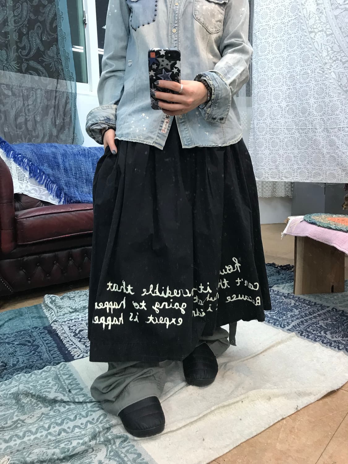 빈티지 여성 밴딩 레터링 코튼 스커트  상품이미지1