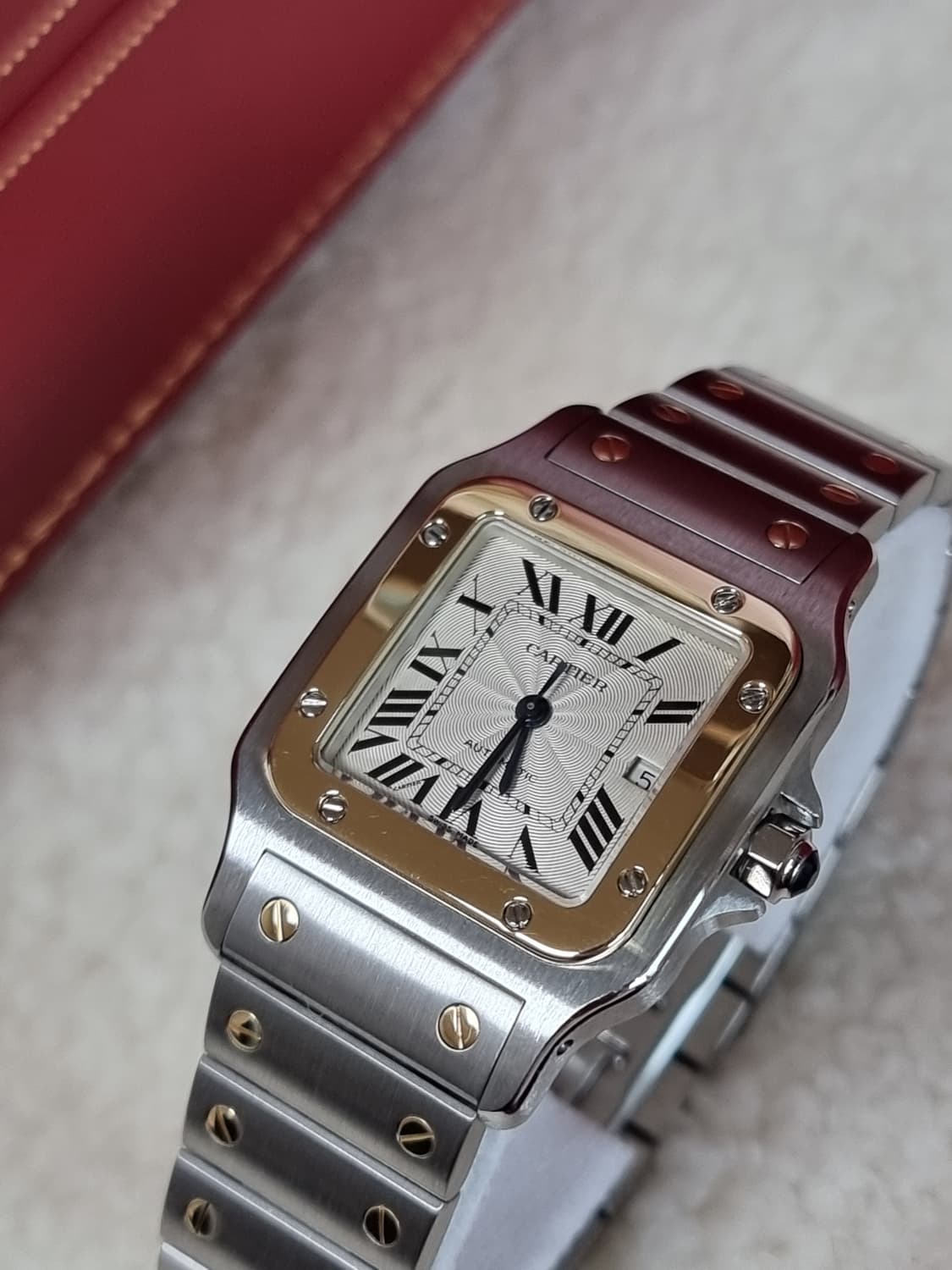 까르띠에 산토스 갈베 18K 콤비 L 기요셰다이얼 오토메틱 시계 04년 상품이미지3