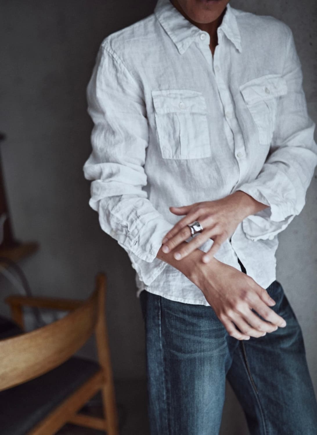 모노프리베 텍스쳐드 린넨 워크셔츠 상품이미지3