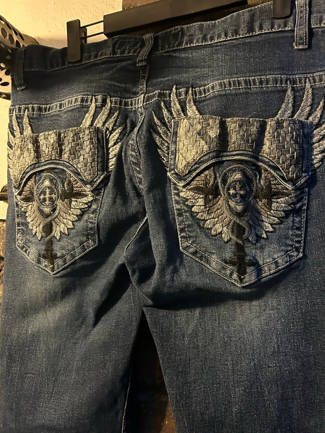 2000s clowd 72 펑크 크로스 디테일 데님팬츠 상품이미지2