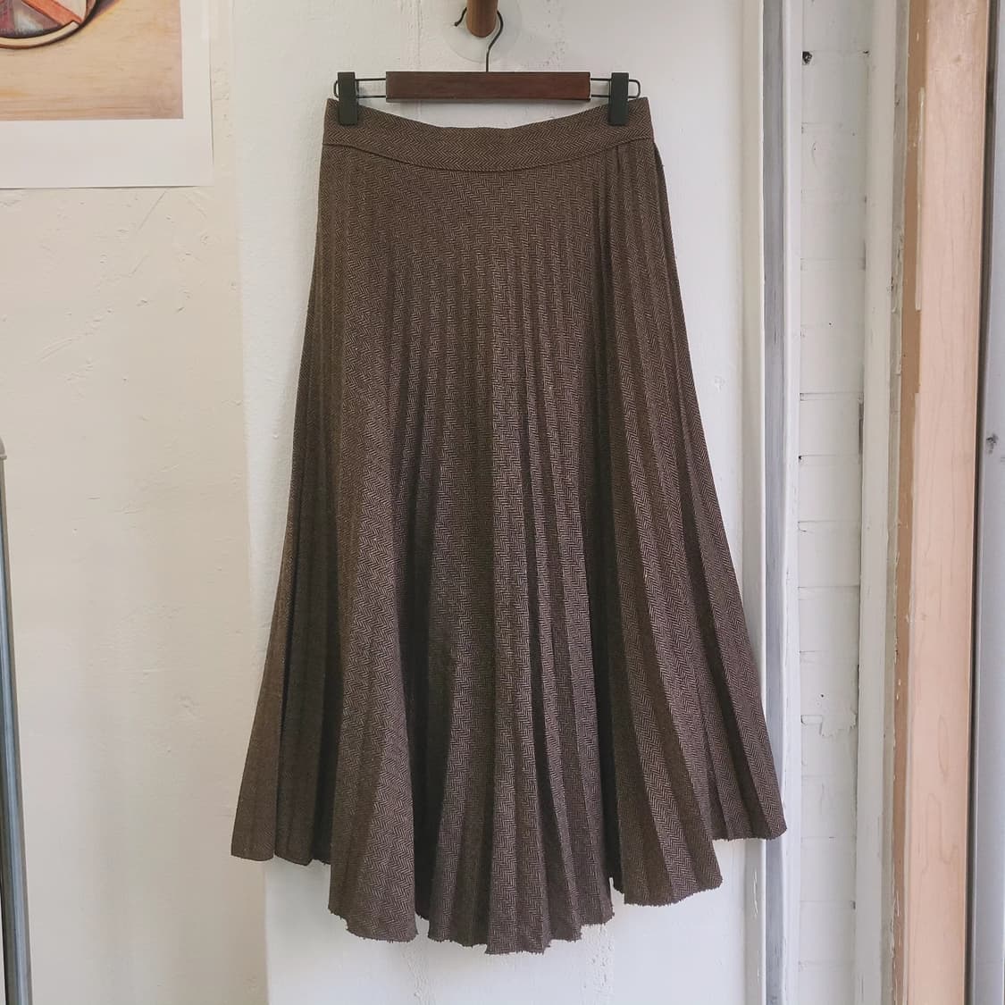 브라운 헤링본 플리츠 울스커트 상품이미지3