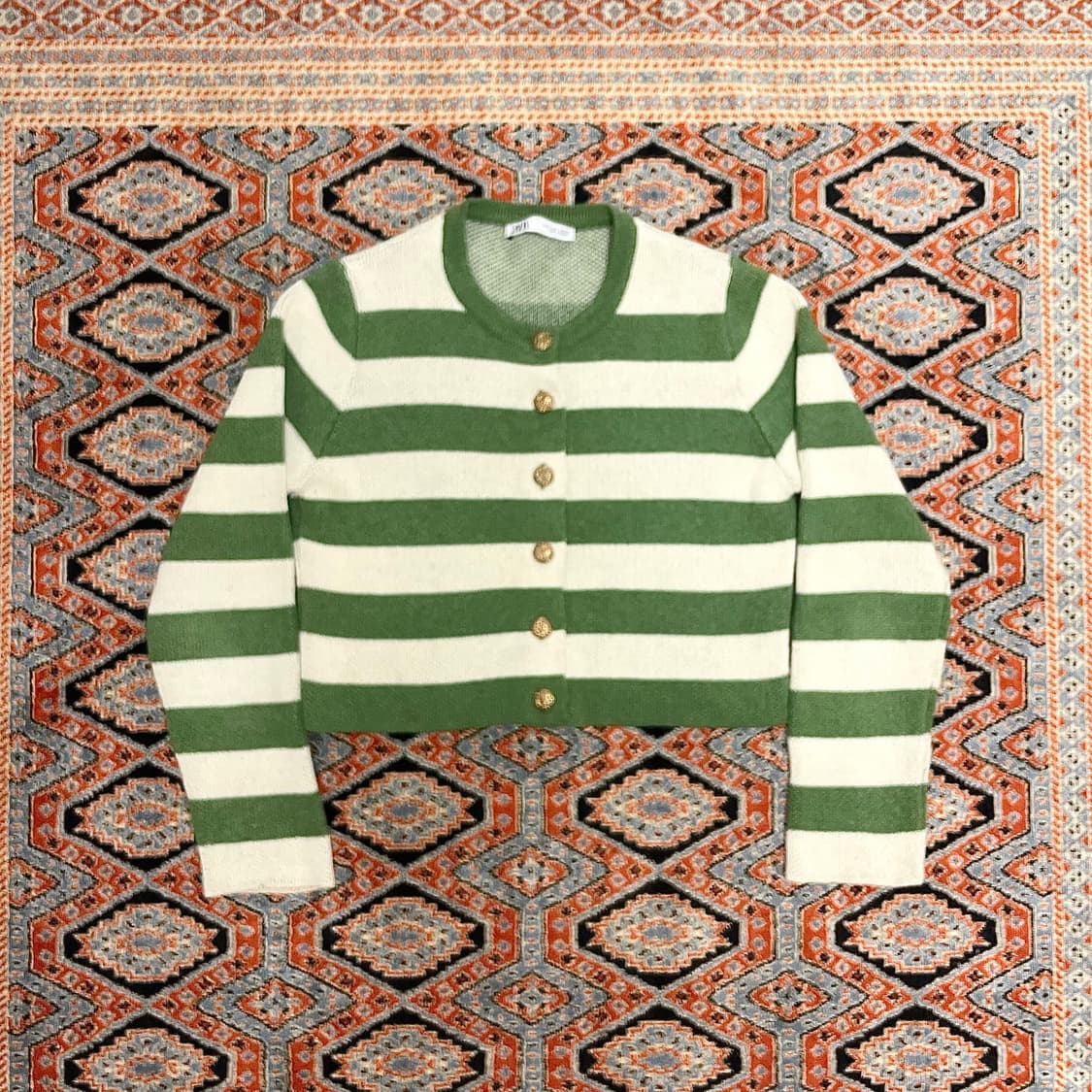 자라 그린 스트라이프 가디건 여성L 상품이미지1