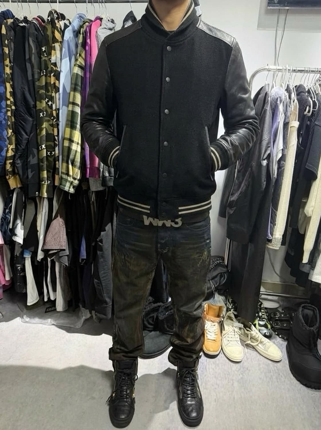 SHIPS JET BLUE  레더 믹스 울 바시티자켓 상품이미지1