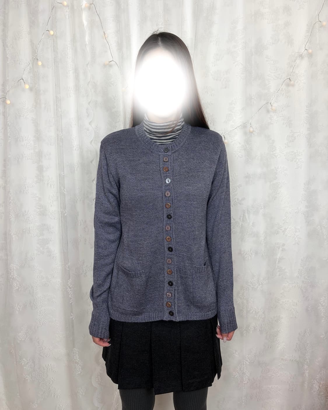 Button-front henley knit cardigan(blue) 상품이미지9