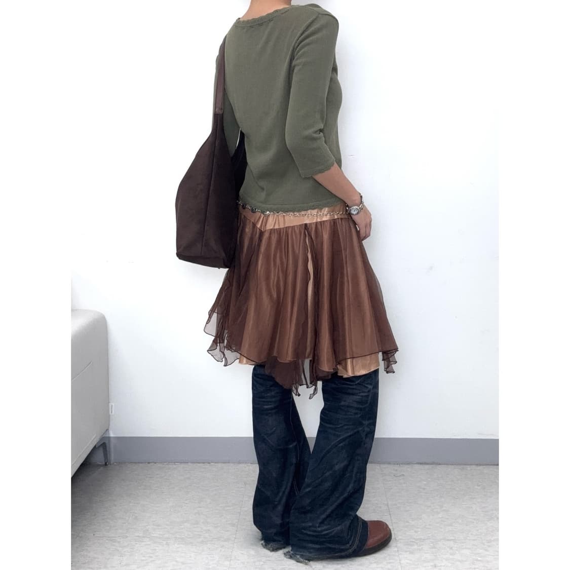 빈티지 카키 반팔 상품이미지3